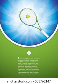 Vector illustration of tennis brochure with racket and ball