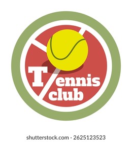 Vector illustration of tennis club logo featuring a stylized tennis ball and court elements. Flat design emblem for sports branding, athletic teams, tournaments, fitness clubs, logos, badges, signage.