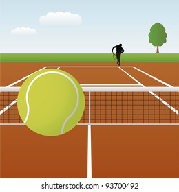 Vector illustration of tennis court with player