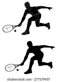 vector illustration tennis player. black silhouette on white background