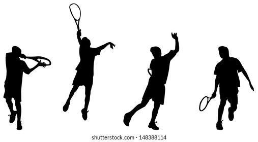 Vector and illustration of tennis player hight backhand silhouettes and shadows