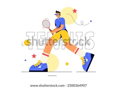 Vector Illustration of a Tennis Player Holding a Racket with a Ball on the Court During a Sports Match in Flat Cartoon Style Background