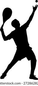 Vector illustration of tennis player icon in serving silhouette with racket, ball toss, and athletic posture