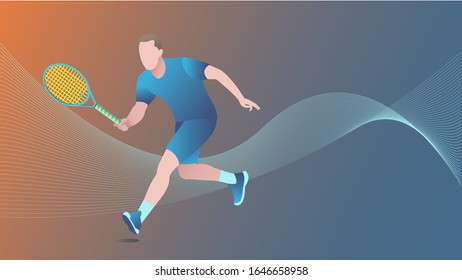 Vector illustration with a tennis player. Isolated sportsman. Gradient background.