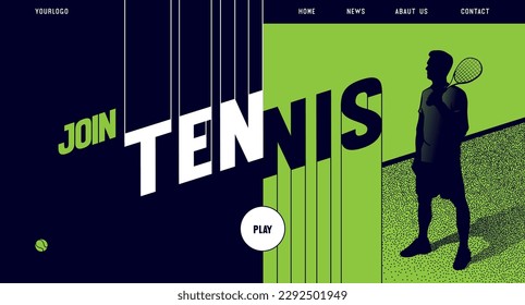 Vector illustration - tennis player on a green background. Banner, website, poster template with place for your text.