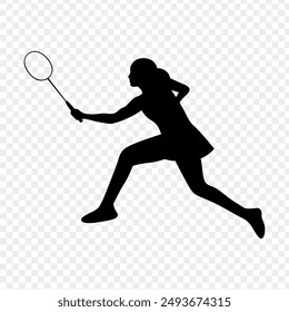 Vector illustration of tennis player woman silhouette on transparent background