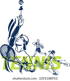 Vector illustration of the tennis playerwith ball