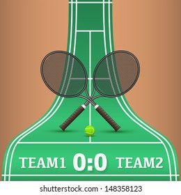 Vector illustration of tennis racket and ball on court