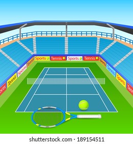 vector illustration of tennis racket and ball on tennis court