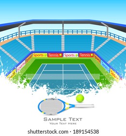 vector illustration of tennis racket and ball on tennis court