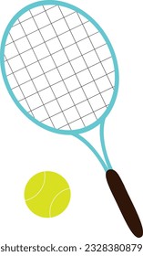 Ilustración vectorial de raqueta de tenis y pelota al estilo de las caricaturas