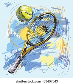 Vector illustration - Tennis racket and ball