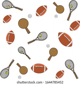 ilustración vectorial de raquetas de tenis, raquetas de ping pong con pelotas y pelotas de rugby sobre un fondo de mil millones para su uso en interfaz web y publicidad