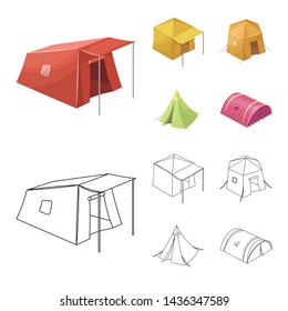 Vector illustration of tent and camp icon. Collection of tent and forest vector icon for stock.