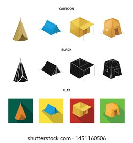Vector illustration of tent and camp icon. Set of tent and forest vector icon for stock.