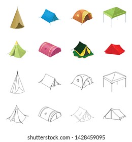 Vector illustration of tent and camp logo. Collection of tent and forest stock vector illustration.