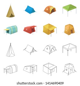 Vector illustration of tent  and camp sign. Collection of tent  and forest vector icon for stock.