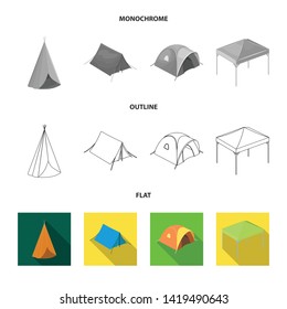 Vector illustration of tent  and camp sign. Collection of tent  and forest stock vector illustration.