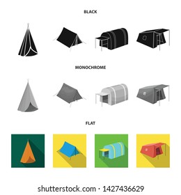 Vector illustration of tent and camp sign. Collection of tent and forest stock vector illustration.