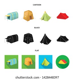 Vector illustration of tent and camp sign. Set of tent and forest stock symbol for web.