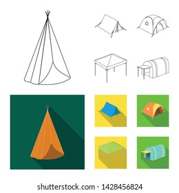 Vector illustration of tent and camp sign. Collection of tent and forest stock symbol for web.