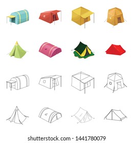 Vector illustration of tent and camp symbol. Set of tent and forest stock vector illustration.