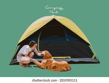 Vector Illustration of Tent, Camping, Campfire