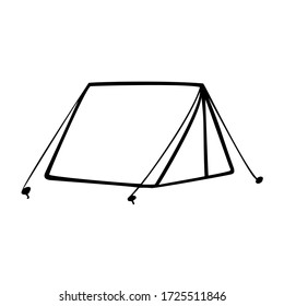 Vector illustration of a tent in Doodle style. hike with an overnight stay. tent icon. summer night in a tent. family vacation in a tent.