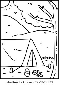 vector illustration of  tent in forest cartoon for coloring
