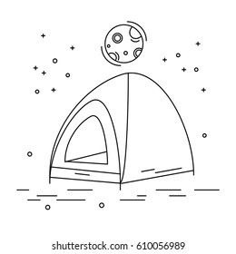 Vector illustration of tent in line style on a white background.