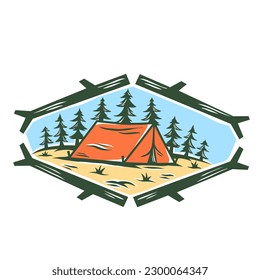 vector illustration of tent,in the wild.explore sign and symbol