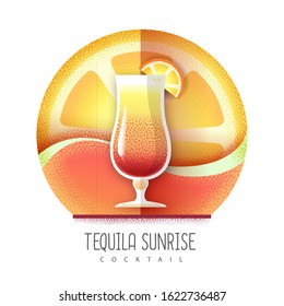 Vector illustration of tequila sunrise cocktail icon. Grainy texture design