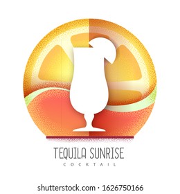 Vector illustration of tequila sunrise cocktail icon. Grainy texture design