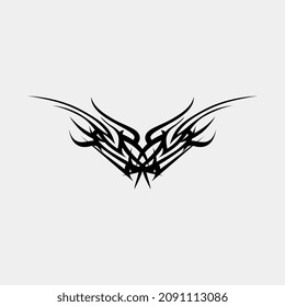 vector illustration of terrifying monster wings and head motifs for chest or back tattoos for men and women