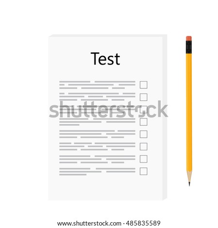 Vector illustration test, exam paper and pencil. Exam concept icon. School test. School exam.