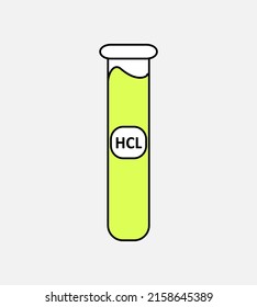tubo de ensayo de ilustración vectorial rellenado con hcl diseño plano líquido bueno para el diseño de elemento ppt, símbolo ui