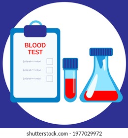 vector illustration of a test tube and a flask of blood. blood test