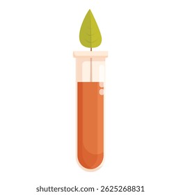 Vector illustration of a test tube with a single leaf, symbolizing ecofriendly research