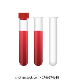 Vector illustration test tubes, laboratory glassware isolated on transparent background. Test tubes filled with blood. Empty and closed template.
