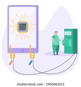 Vector illustration. Testing of electronic equipment. Creative style.