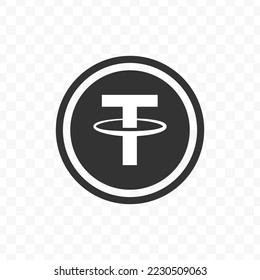 Vector illustration of Tether coin icon in dark color and transparent background(png).