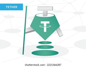 Vektorgrafik eines kryptowährenden Heldenzeichens auf weißem Hintergrund mit grauem Blockchain-Schema