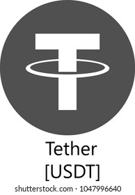 Vector Illustration Of Tether USDT Cryptocurrency Coin / Virtual Money Icon / Logotype In Black and White