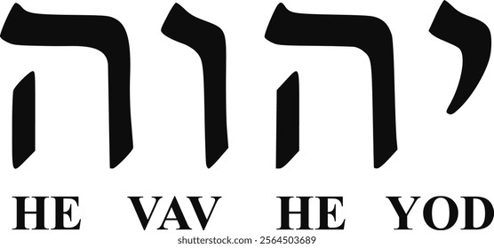 Vector illustration of the Tetragrammaton in Hebrew script, featuring the sacred name of God. Perfect for religious, spiritual, and cultural projects