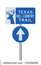 Vector illustration of the Texas Hill Country Trail blue road signs on metallic pole