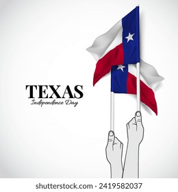 Vektorgrafik des Unabhängigkeitstages von Texas. Fest-Banner. Hände mit Flaggen.
