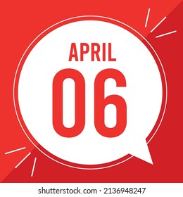 A vector illustration with text: April 6 st day. White balloon on a red background.