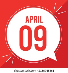 A vector illustration with text: April 9 st day. White balloon on a red background.