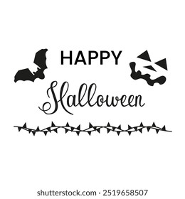 Vektorgrafik von Text mit Fledermäusen für Halloween. Feiertagshintergrund. Illustration für Poster, Karten, Flyer und Einladungen. Logo für Allerheiligen.