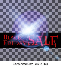 Vector illustration of text "Black friday sale 50% off" on black ribbon with lens flare